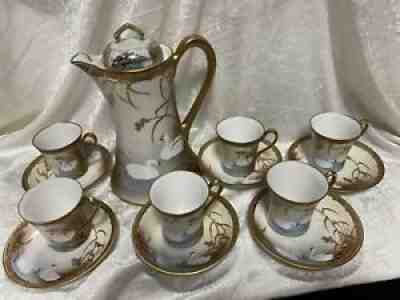 Handpainted Nippon Chocolate Set -Pitcher& 6 cups And Saucers