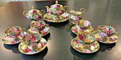 Nippon Gold & ROSES Tea Set c1891 Maple Leaf mark RARE COMPLETE 6 Cup & Saucers