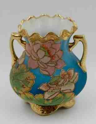 ANTIQUE NIPPON CORALENE HAND PAINTED FLORAL VASE