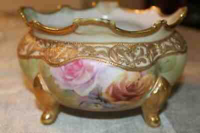 Vintage Hand painted Nippon Footed Gold Ornate Crown Top Bowl Stunning! L@@K!