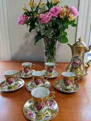 Antique Hand Painted Gold Gilt Chocolate Set