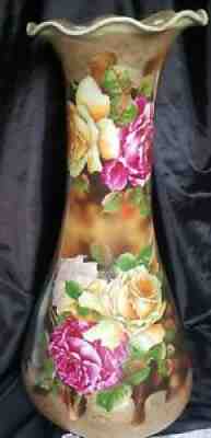 RARE NIPPON HAND PAINTED ROSES GOLD ENCRUSTED HUGE LAMP 24 1/4