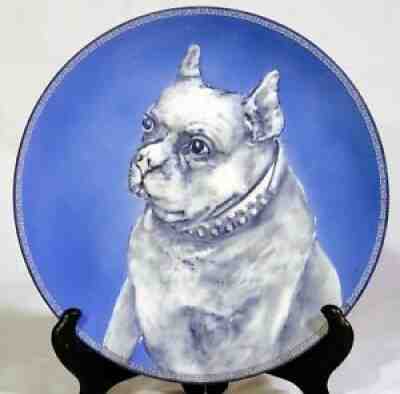 Blue Nippon Wedgwood Blue Bulldog Dog Portrait Relief Wall Plate Morimura Bros