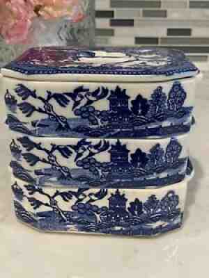 Moriyama Japan Blue Willow Jubako Covered Stacking Dish RARE