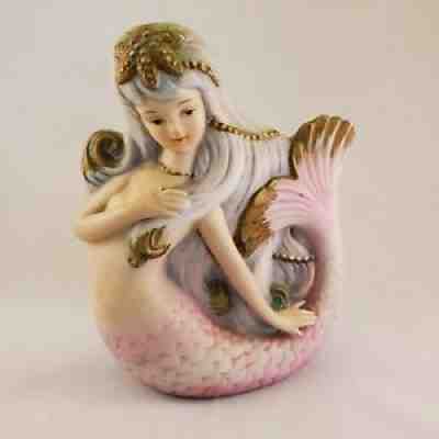 Vintage Norcrest Lefton China Mermaid Wall Plaque Planter KW1634 Japan RARE