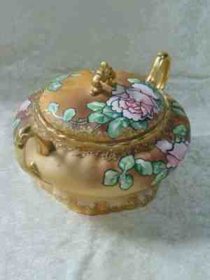 MORIMURA NIPPON COVERED CRACKER CANDY DISH hand painted MAPLE LEAF