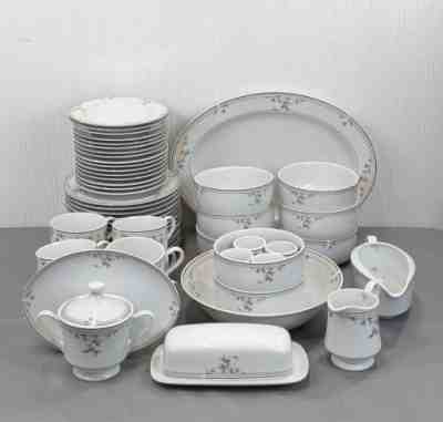 55 pc Princess House Heritage Blossom Dinnerware Set White with Flowers