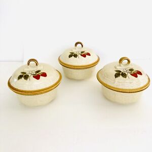 3 VTG Strawberry Festival Indiv. Casserole Bowls w Lids Mikasa EC400 EB800 EB801