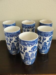 Set 6 Vintage Blue Willow Water/Beverage Tumblers Glasses 12oz by Moriyama Japan