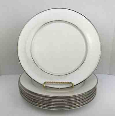 6 Noritake Japan Ivory China Sorrento Dinner Plates 10.5â? Silver Trim