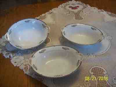 Noritake Sheridan Vintage Porcelain China 3 Serving Bowls Black & Blue Edge