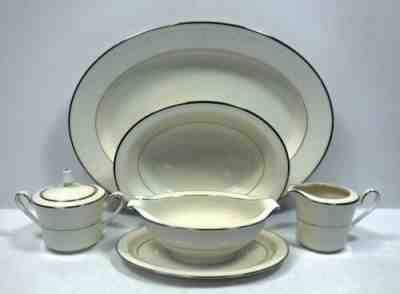 NORITAKE china SORRENTO 7565 Creamer Sugar Oval Bowl Platter & Gravy Boat SET