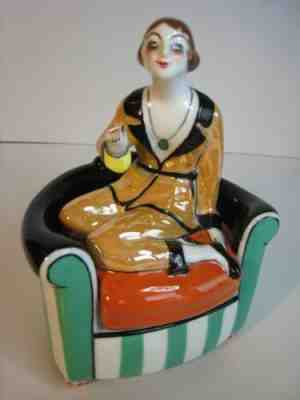 Noritake Deco Figural Luster Ware Lady in the Chair Covered Box