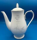 NORITAKE VIRTUE #2934 Coffee Pot With Lid & Raised Blue Roses On Porcelain /MINT