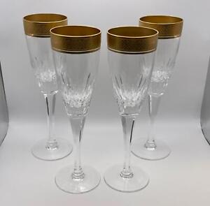 Set of 4 Noritake Crystal MONDE D'OR Champagne Flutes Glasses