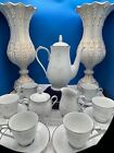 Noritake VIRTUE "2934"  18 PIECE BLUE ROSES PLATINUM TRIM COFFEE SET! MINT