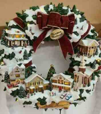 Hawthorne Village Norman Rockwell's Main Street Holiday Wreath Lighted Christmas