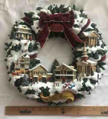 NORMAN ROCKWELL Christmas Village Wreath Illuminated 2005 LIMITED Hawthorne NICE