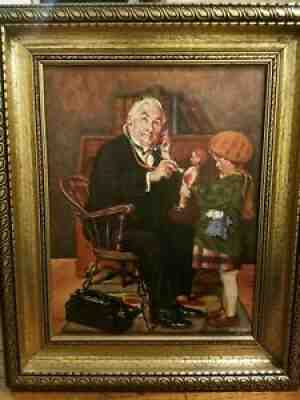 Vintage Oil Painting Norman Rockwell Doctor & Doll 1931