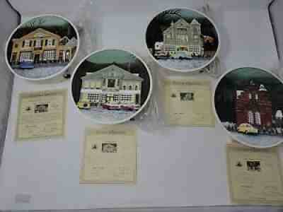 Complete Set of 4 Norman Rockwell Main Street Collection 3D Lighted Plates NEW!