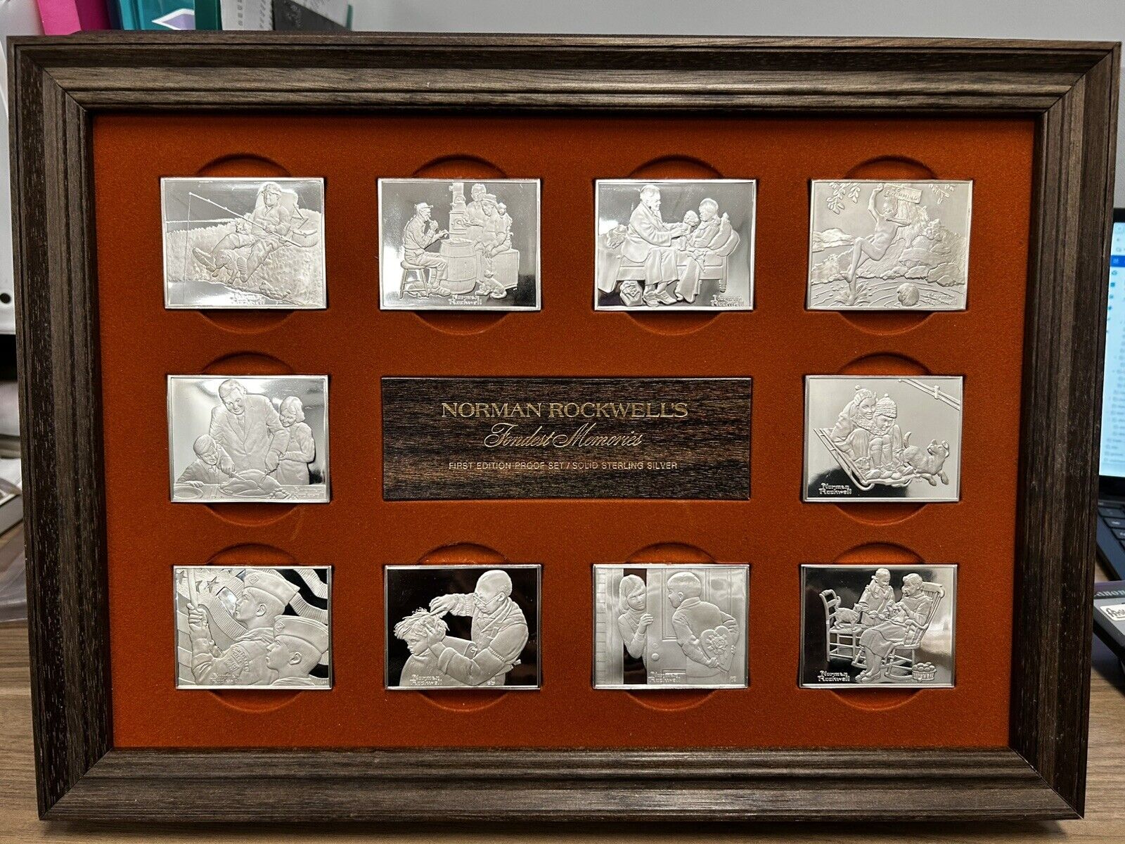 Norman Rockwell's Fondest Memories 1st Ed Franklin Mint Proof Set Pure .925 Bars