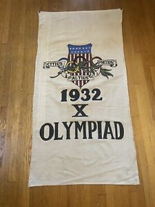 Rare Large 1932 Los Angeles Summer Olympics Flag Stadium Banner Canvas Painted