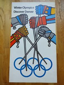 Vintage 1976 Denver Winter Olympic Games Skiing Gene Hoffman Colorful 34" x19"