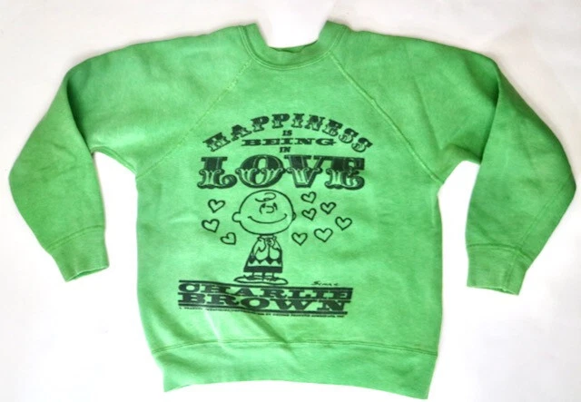 Peanuts Gang CHARLIE BROWN vintage SPRUCE sweatshirt L 14 16 green Schulz