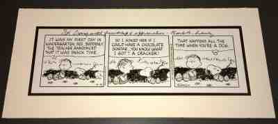 RARE 1996 "PEANUTS" ORIG INK COMIC STRIP ART - SCHULZ SIGNED & INSCRIBED + COA!