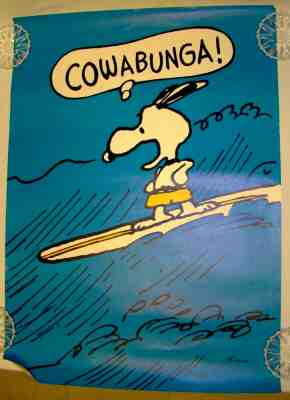 SNOOPY SURF VINTAGE POSTER "COWABUNGA" HALLMARK 20" X 28"