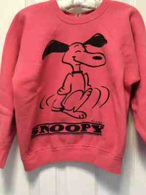 Vintage Sweatshirt, Peanuts Snoopy, 1960s, Mayo Spruce, Pink