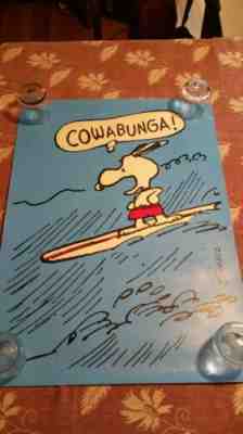 SNOOPY SURF VINTAGE RARE  POSTER  COWABUNGA" Schultz 21 X 28" 
