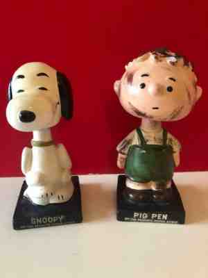 Vintage Peanuts Snoopy and Pig Pen Lego Nodder Figure Bobblehead Made in Japan