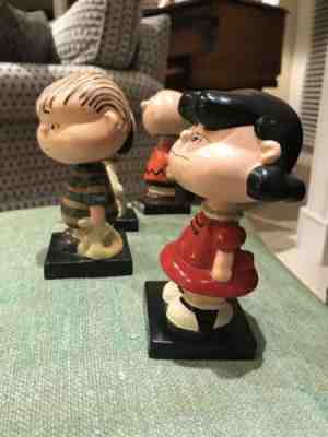 4 Vintage Logo Bobblehead Peanuts Gang Snoopy Linus Lucy Charlie Brown