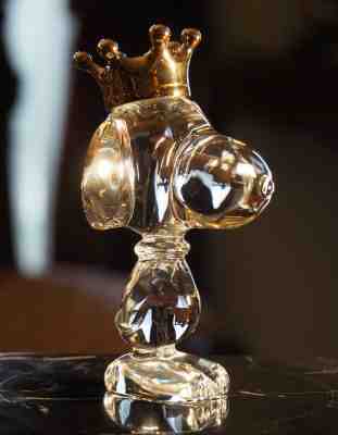 Baccarat KING SNOOPY Crystal w Metal Crown Figure Peanuts HEAVY 5" Tall EXC