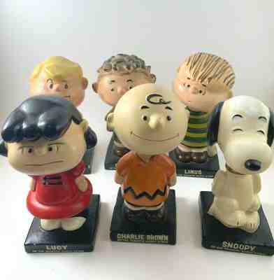 Peanuts - Set Of 6 Bobbleheads - Charlie Brown & Gang 1960’s Vintage