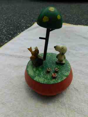 Vtg Peanuts Snoopy Music Box Wooden Spinning Figure Bird House Tree Anri RARE