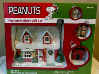 Snoopy Christmas Peanuts Dept 56 Enesco Charlie Brown House 4 Pc Lighted Set 