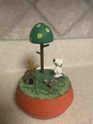 Vtg Peanuts Snoopy Music Box Wooden Spinning Figure Bird House Tree Anri RARE