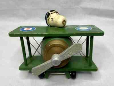 Vintage wood Peanuts Snoopy flying plane music box Schmid Sopwith Camel 