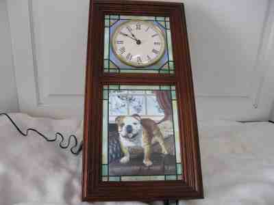 Danbury Mint BULLDOG  4-Seasons Lighted Wall Clock w/ All Stained Glass Panels