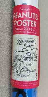 Vintage Peanuts Poster Snoopy Surfing COWABUNGA Schultz 1971 NOS SEALED