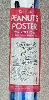 Vintage Peanuts Poster Snoopy Surfing COWABUNGA Schultz 1971 NOS SEALED