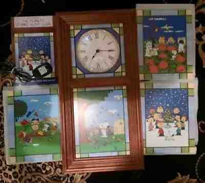 Rare DANBURY MINT Stained Glass Peanuts Snoopy Seasons Wall Clock Lighted