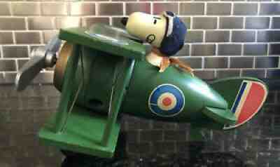 Vintage wood Peanuts Snoopy flying Bi-plane music box Sopwith Camel Schmid Bros