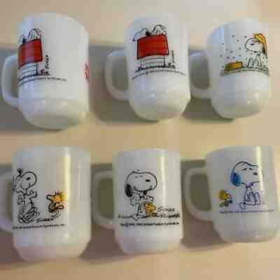 3 FIRE KING ANCHOR HOCKING SNOOPY MILK GLASS MUGS COLLECTABLE #1