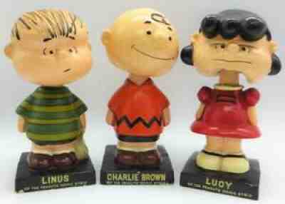 VINTAGE 60'S CHARLIE BROWN LUCY LINUS OF THE PEANUTS COMIC STRIP BOBBLEHEADS