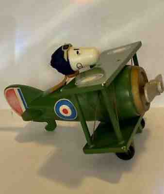 Vintage wood Peanuts Snoopy flying Bi-plane music box Sopwith Camel Schmid Bros