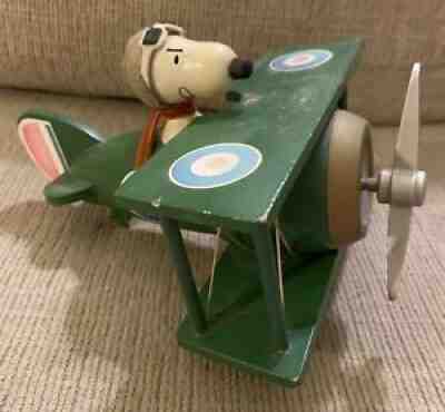 Vintage wood Peanuts Snoopy flying Bi-plane music box Sopwith Camel Schmid Bros