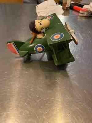 1971 Vintage PEANUTS Green plane Snoopy wooden music box Made in Japan